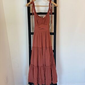 Altar'D State Cedarwood Tiered Maxi Dress Tie Shoulder Rust Red S $80 retail